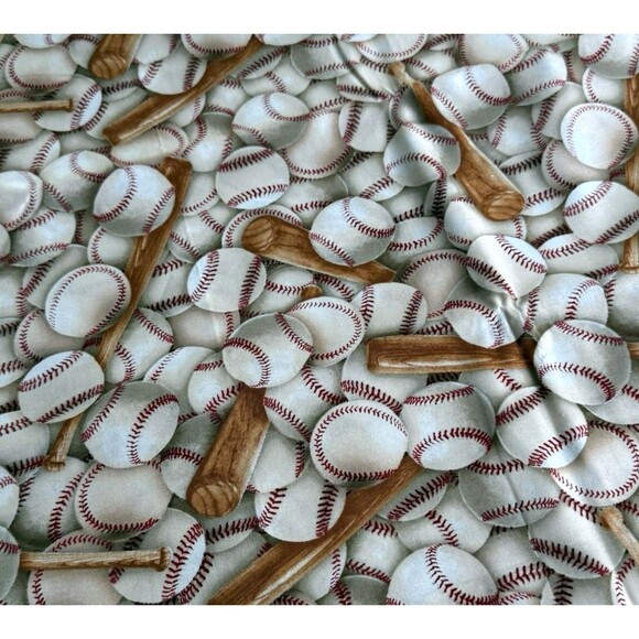 David Textiles Antique Baseballs Bats Fabric Red Seam Balls Crafting Sewing BTY - Picture 1 of 3